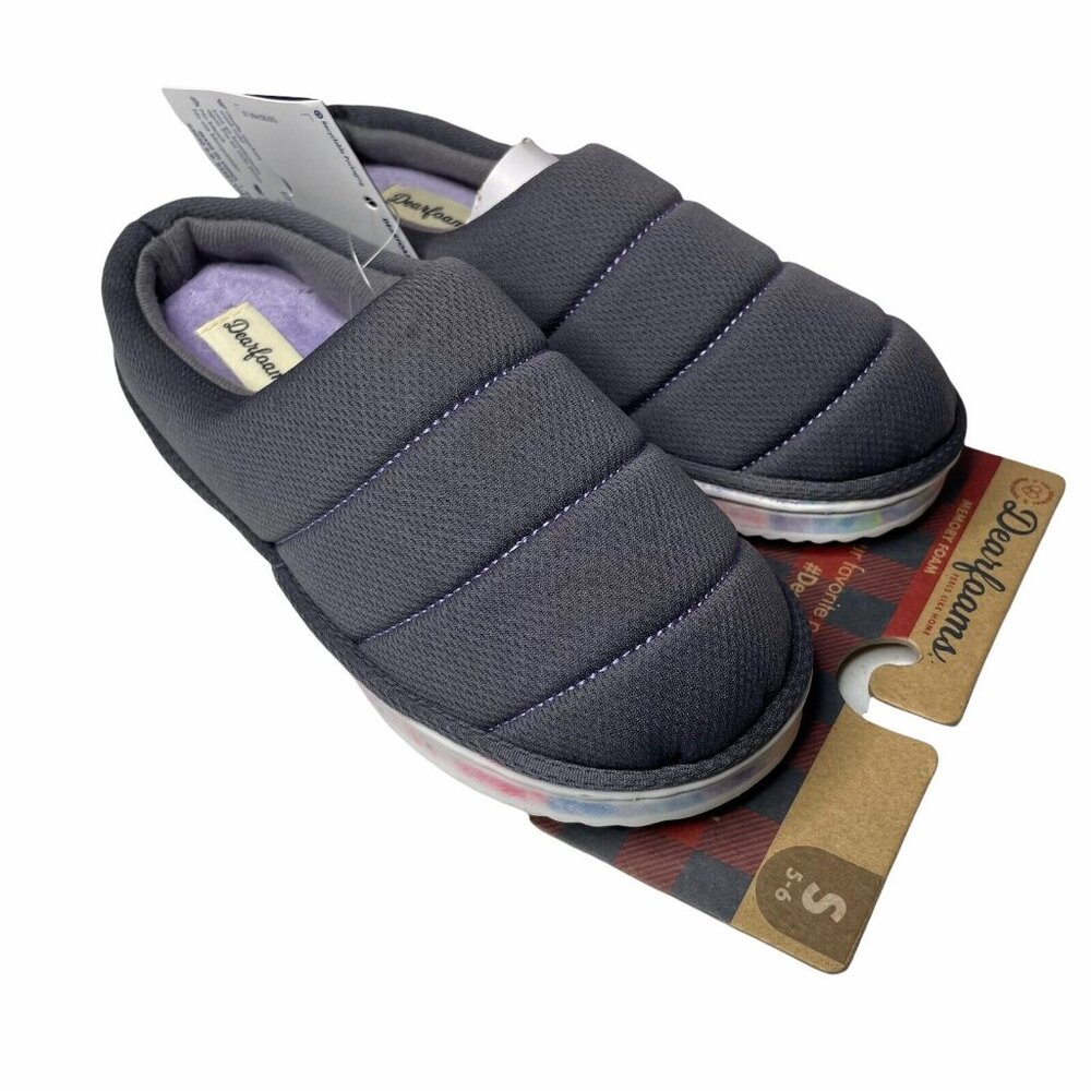 Dearfoams Memory Foam Womens Clog Slipper Gray Purple Rainbow S 5-6 New